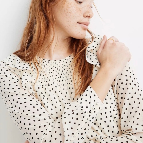 Madewell - Smocked Ruffle Shoulder Midi Dress in Inkbrush Dots - Picture 3 of 6